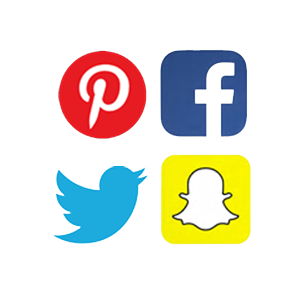 pinterest logo, facebook logo, twitter logo, snapchat logo